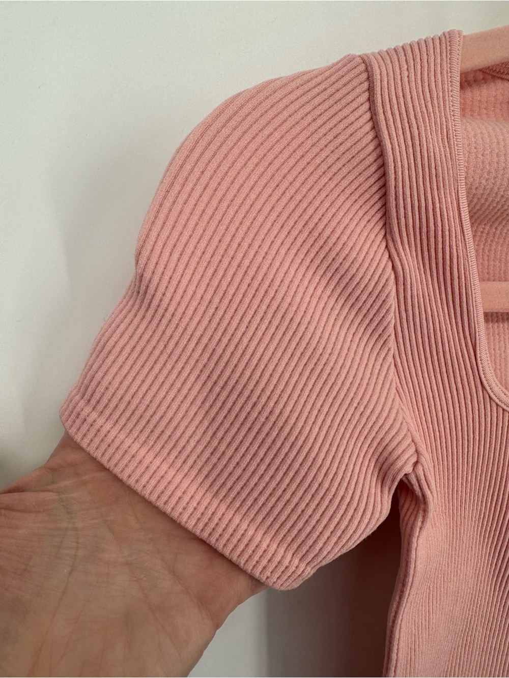 Dynamic Coquette Soft Girl Pink Ribbed Square Neck Fitted Crop Top NWT OSFM - Picture 3 of 6